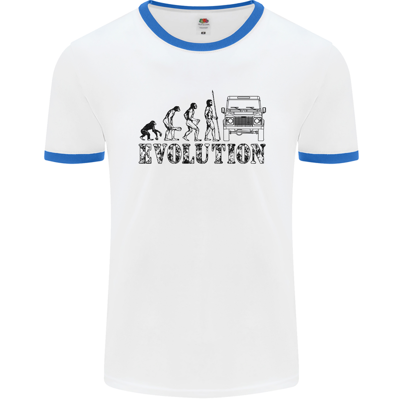 4x4 Evolution Off Roading Road Driving Mens White Ringer T-Shirt White/Royal Blue