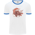 Funny Christmas Highland Cow Santa Hat Mens White Ringer T-Shirt White/Royal Blue