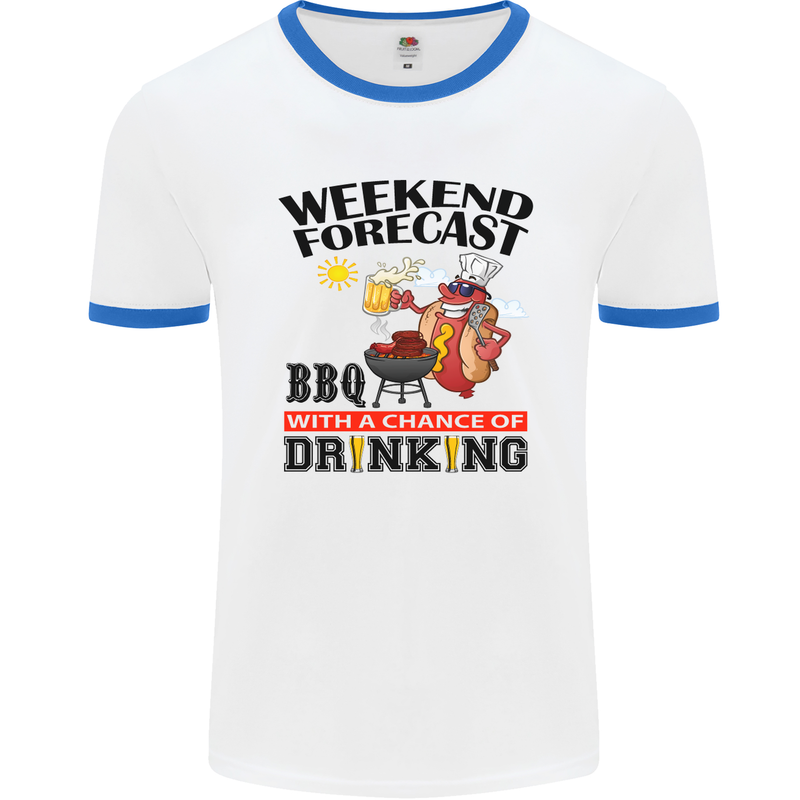 BBQ Weekend Forecast BBQing Alcohol Beer Mens White Ringer T-Shirt White/Royal Blue