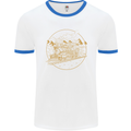 Gold Locomotive Steam Engine Train Spotter Mens White Ringer T-Shirt White/Royal Blue