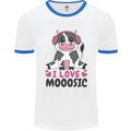 I Love Mooosic Funny Cow DJ Mens White Ringer T-Shirt White/Royal Blue