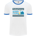 Cycling Weekend Forecast Funny Beer Alcohol Mens White Ringer T-Shirt White/Royal Blue