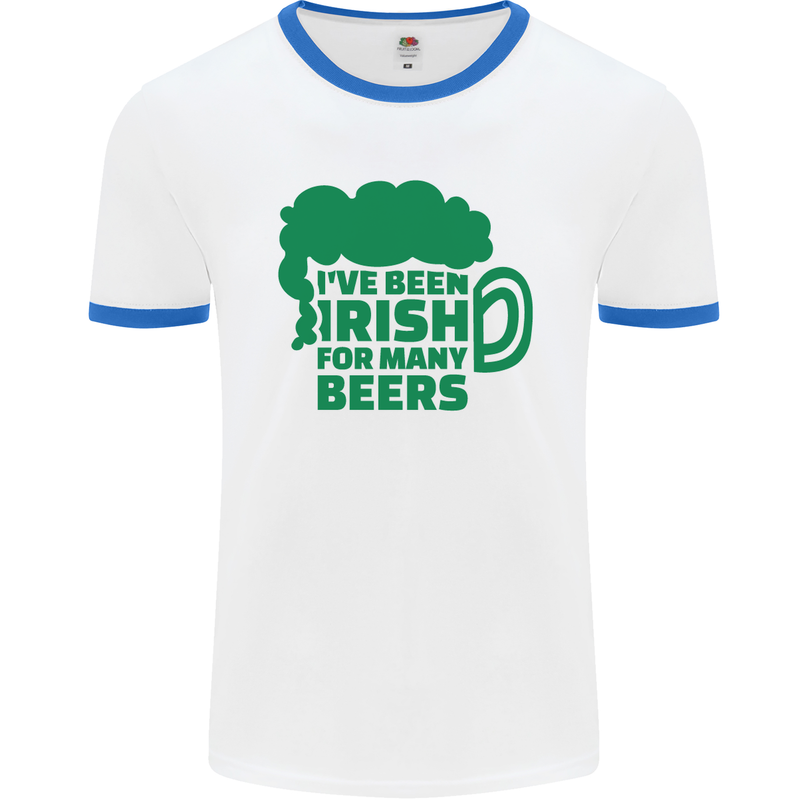 Been Irish for Many Beers St. Patrick's Day Mens White Ringer T-Shirt White/Royal Blue