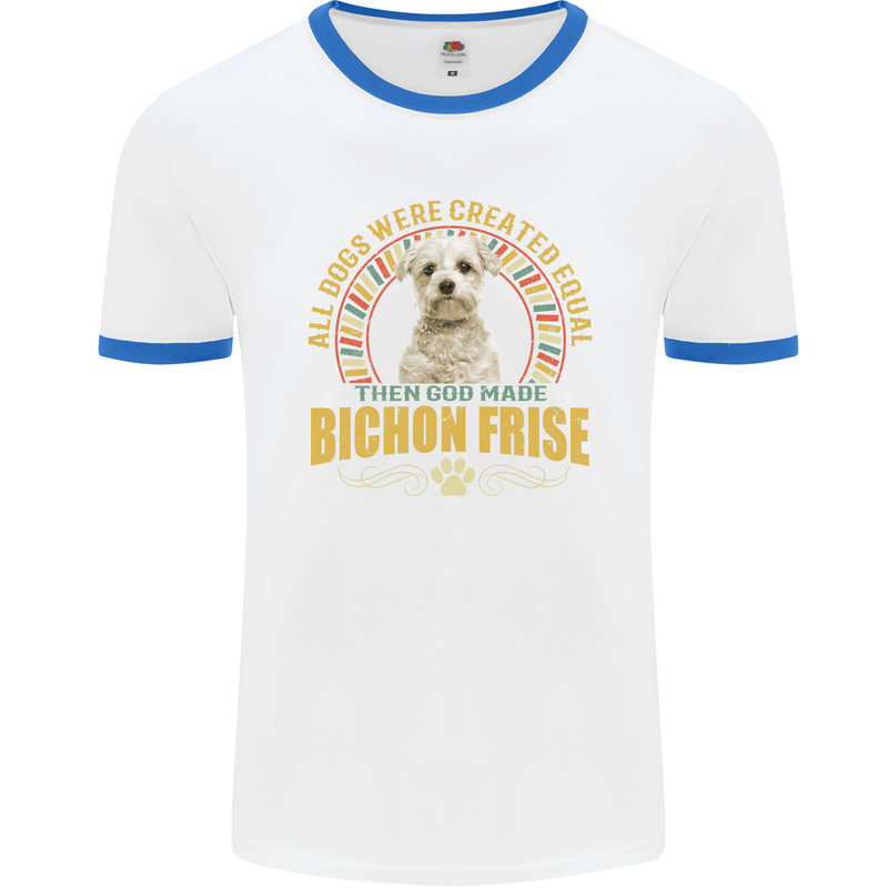 A Bichon Frise Dog Mens Ringer T-Shirt White/Royal Blue