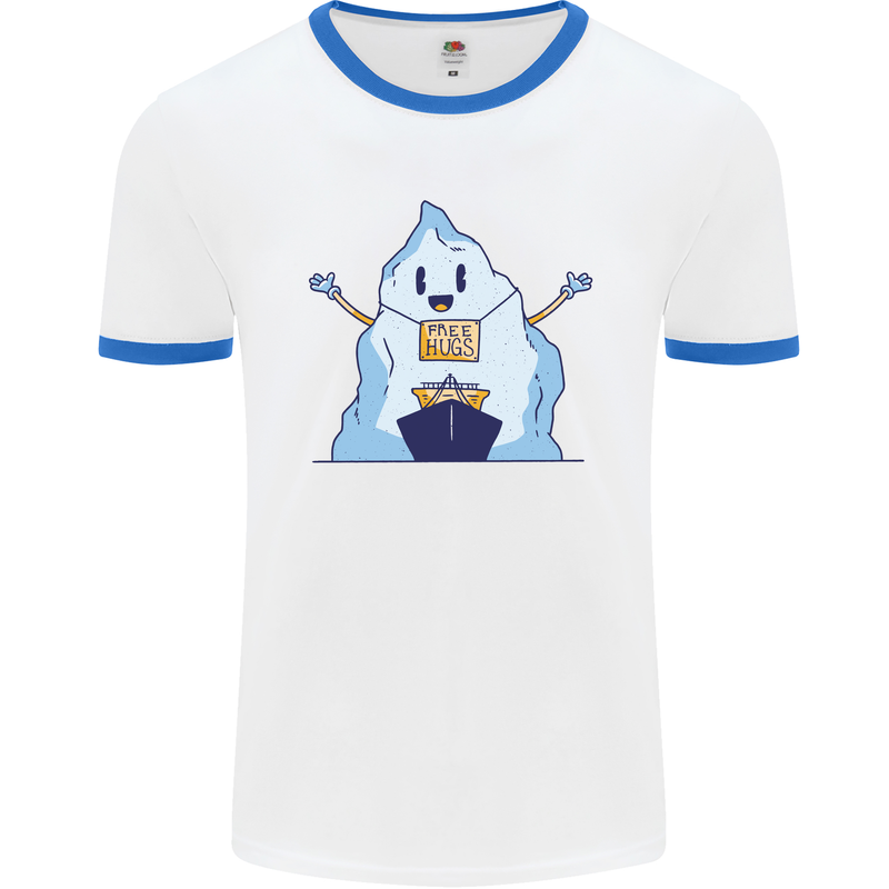 Free Hugs Iceberg and Ship Environment Mens White Ringer T-Shirt White/Royal Blue