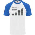 Photography Important Choices Photographer Mens S/S Baseball T-Shirt White/Royal Blue