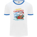 Santa Clause Fishing Funny Christmas Mens White Ringer T-Shirt White/Royal Blue