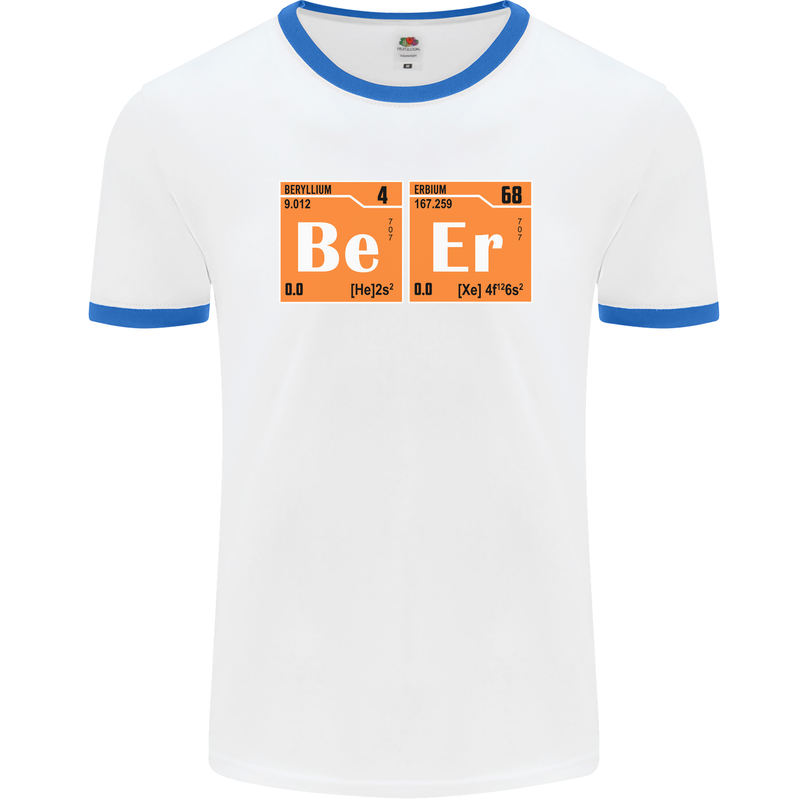 Beer Periodic Table Chemistry Geek Funny Mens White Ringer T-Shirt White/Royal Blue