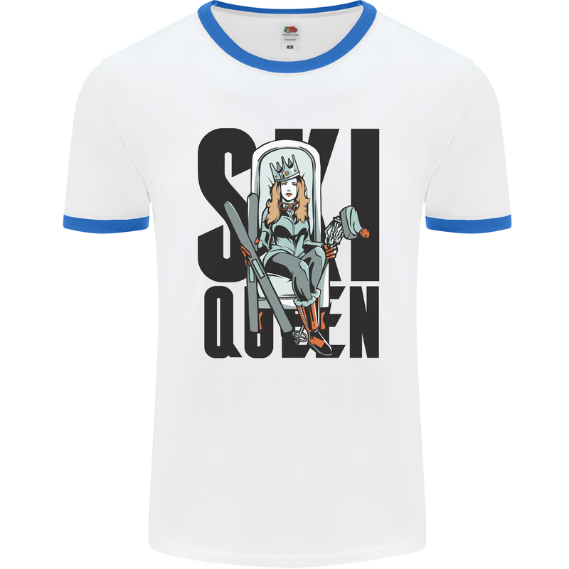Ski Queen Funny Skiing Mens Ringer T-Shirt White/Royal Blue