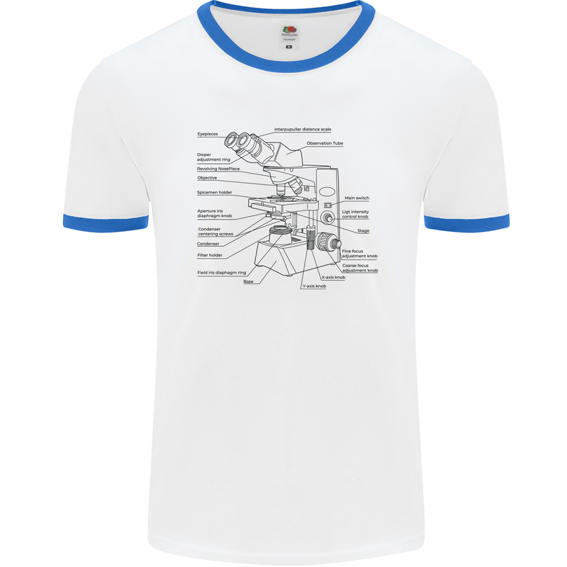 Microscope Biology Science Mens White Ringer T-Shirt White/Royal Blue