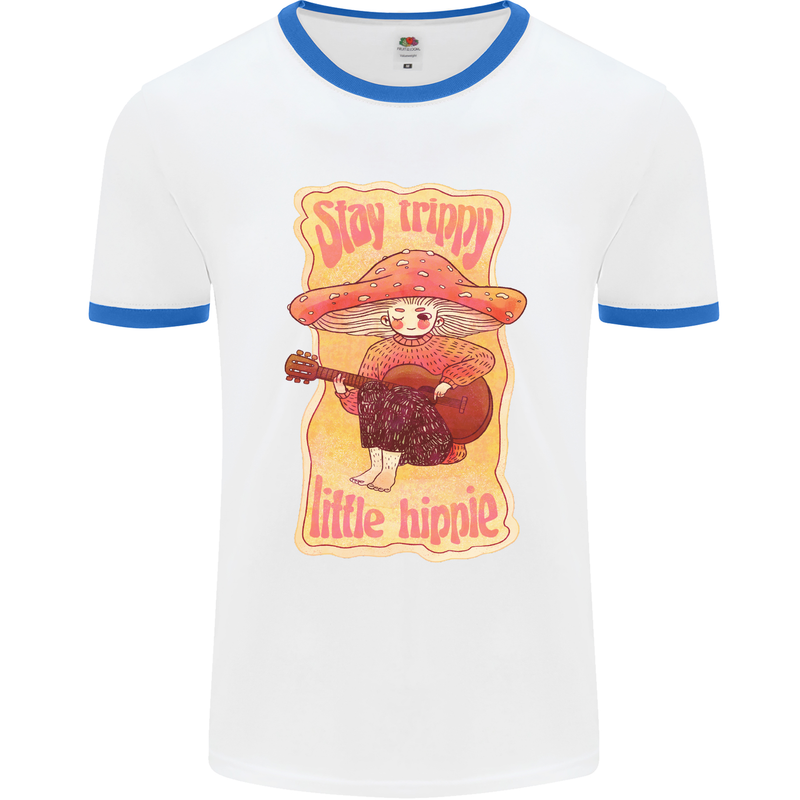 Stay Trippy Little Hippy Magic Mushroom LSD Mens White Ringer T-Shirt White/Royal Blue