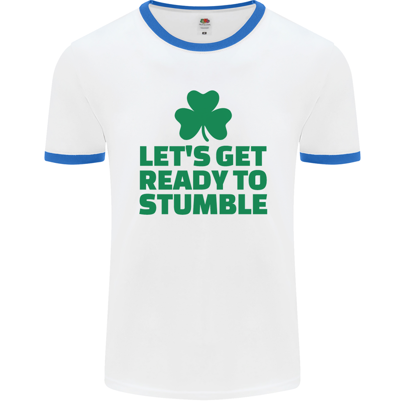 Get Ready to Stumble St. Patrick's Day Mens White Ringer T-Shirt White/Royal Blue