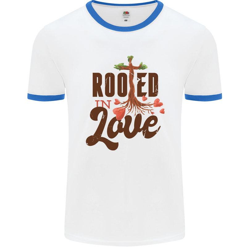 Christian Rooted in Love Christianity Jesus Mens White Ringer T-Shirt White/Royal Blue