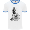 Cycling a Frog Riding a Penny Farthing Mens White Ringer T-Shirt White/Royal Blue
