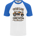 Vintage Classic Motorcycle Motorbike Biker Mens S/S Baseball T-Shirt White/Royal Blue