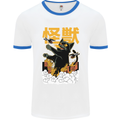 Catzilla Funny Cat Monster Parody Mens White Ringer T-Shirt White/Royal Blue