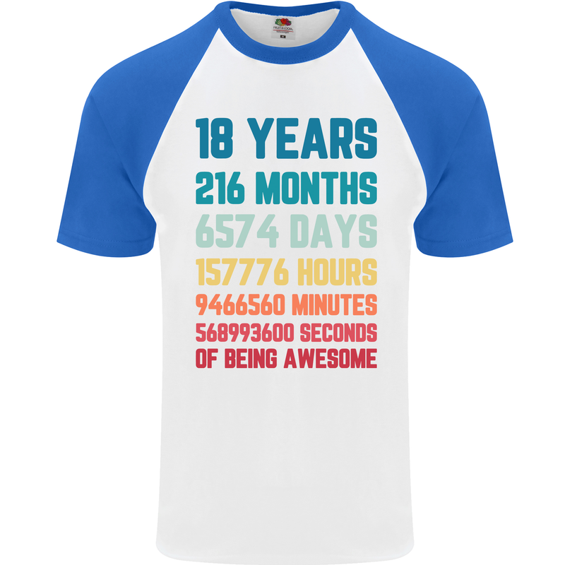 18th Birthday 18 Year Old Mens S/S Baseball T-Shirt White/Royal Blue