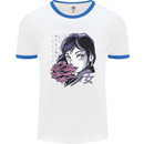 Anime Girl With Flowers Mens Ringer T-Shirt White/Royal Blue