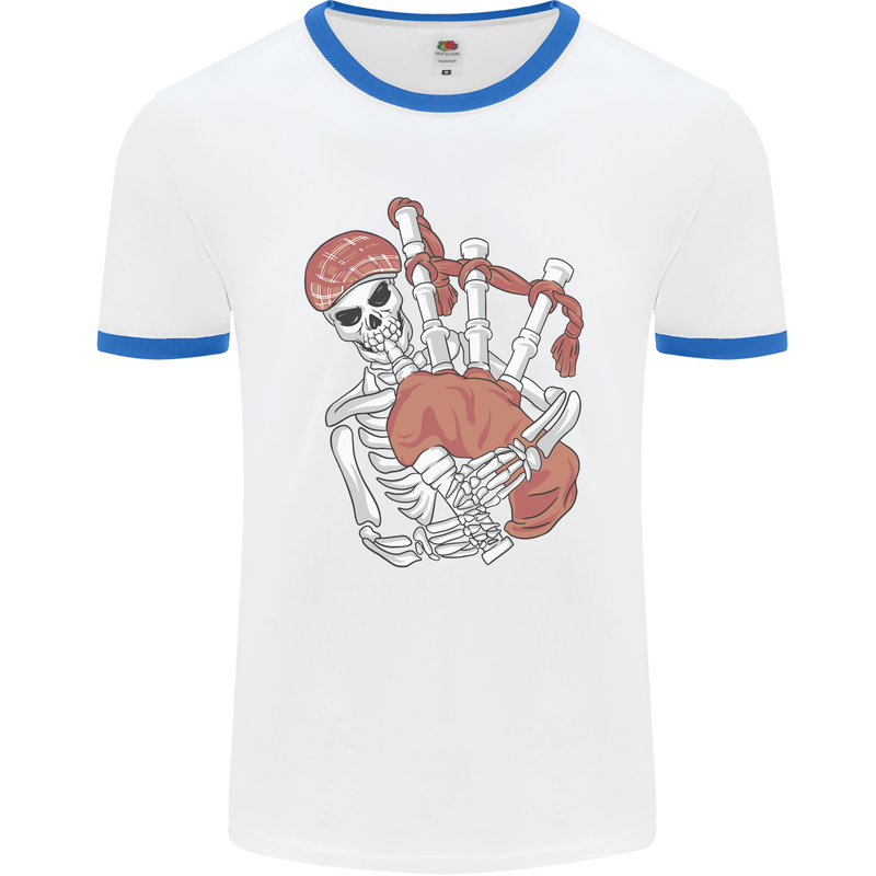 A Skeleton Playing the Bagpipes Mens Ringer T-Shirt White/Royal Blue