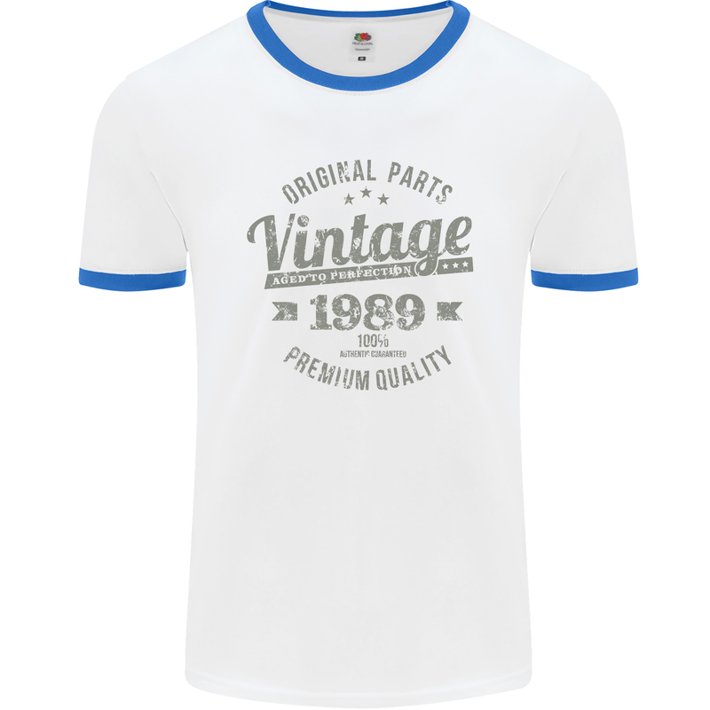 Vintage Year 34th Birthday 1989 Mens Ringer T-Shirt White/Royal Blue