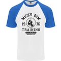 Mick's Gym Boxing Boxer Movie Mens S/S Baseball T-Shirt White/Royal Blue