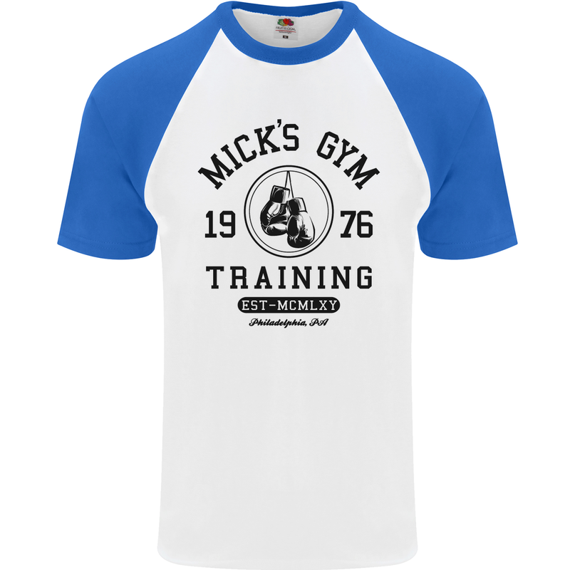 Mick's Gym Boxing Boxer Movie Mens S/S Baseball T-Shirt White/Royal Blue