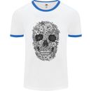 A Skull Made of Flowers Gothic Rock Biker Mens White Ringer T-Shirt White/Royal Blue