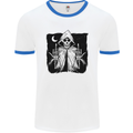 Grim Reaper Finger Flip Skull Biker Funny Mens White Ringer T-Shirt White/Royal Blue