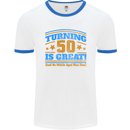 50th Birthday Turning 50 Is Great Year Old Mens White Ringer T-Shirt White/Royal Blue