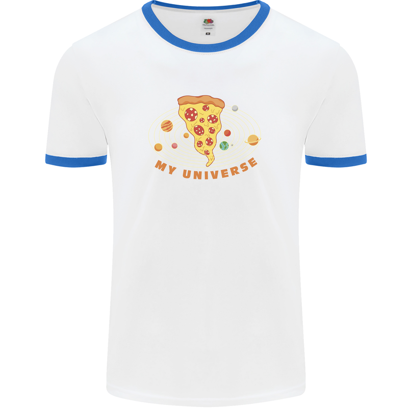 My Pizza Universe Funny Food Diet Mens White Ringer T-Shirt White/Royal Blue