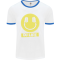 Headphones DJ Life Acid Face Vinyl Decks Mens White Ringer T-Shirt White/Royal Blue