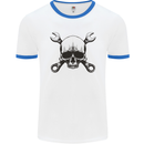 Spanner Skull Mechanic Car Biker Motorcycle Mens White Ringer T-Shirt White/Royal Blue