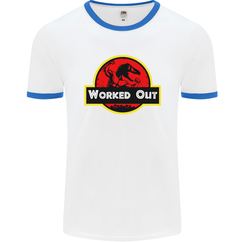 Gym Worked Out Training Top Fitness Mens Ringer T-Shirt White/Royal Blue