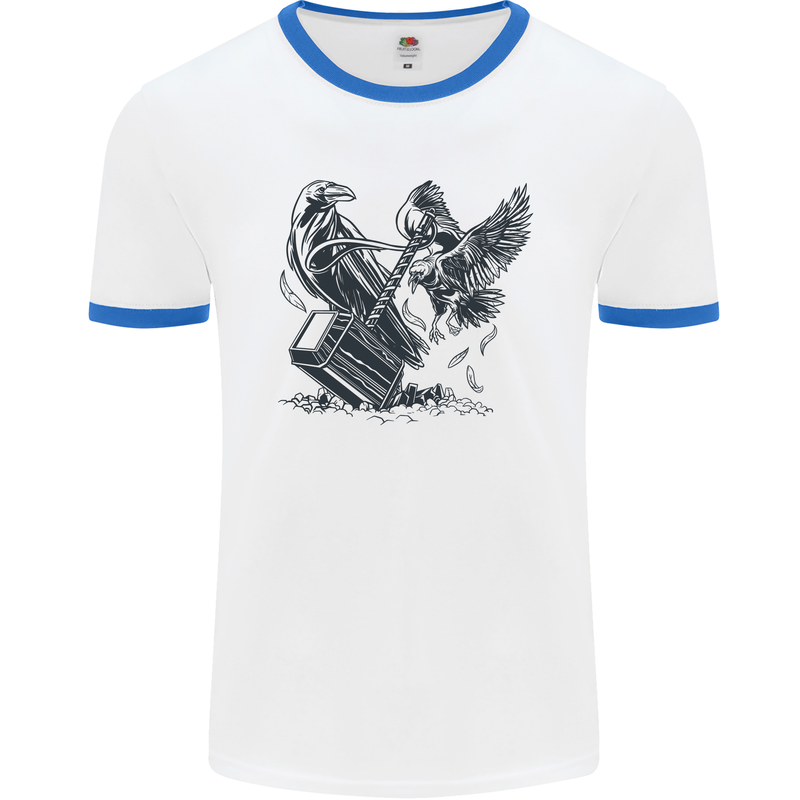 Hammer and Raven Vikings Mens Ringer T-Shirt White/Royal Blue