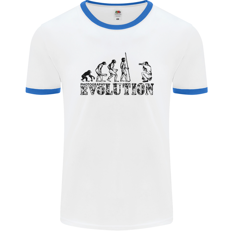 Evolution Photographer Funny Photoraphy Mens White Ringer T-Shirt White/Royal Blue