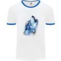 A Watercolour Wolf Mens White Ringer T-Shirt White/Royal Blue