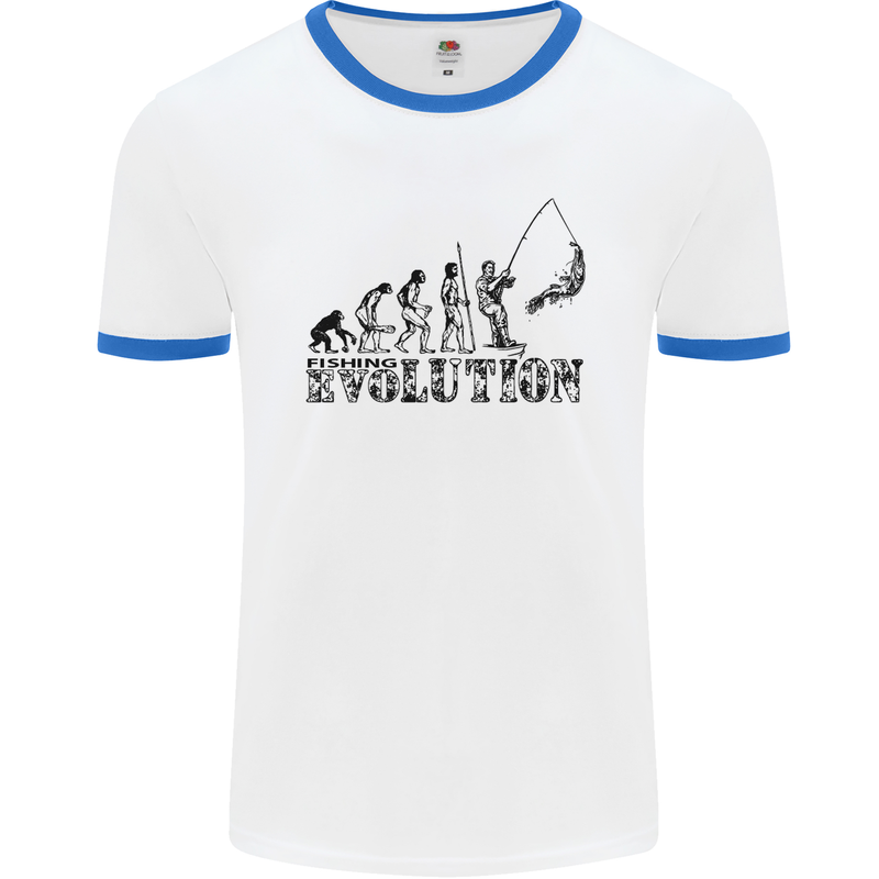 Evolution of a Fisherman Funny Fisherman Mens White Ringer T-Shirt White/Royal Blue