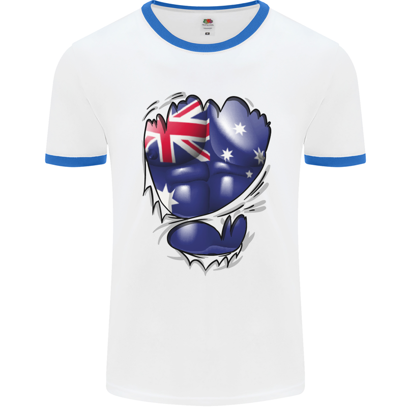 Gym Australian Flag Muscles Australia Mens White Ringer T-Shirt White/Royal Blue