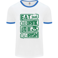 Eat Drink & Be Irish Funny St Patricks Day Mens White Ringer T-Shirt White/Royal Blue