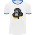 Monkey DJ Headphones Music Mens White Ringer T-Shirt White/Royal Blue