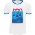 Paws Funny Cat and Goldfish Parody Mens White Ringer T-Shirt White/Royal Blue