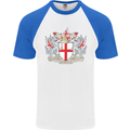 London Coat of Arms St Georges Day England Mens S/S Baseball T-Shirt White/Royal Blue