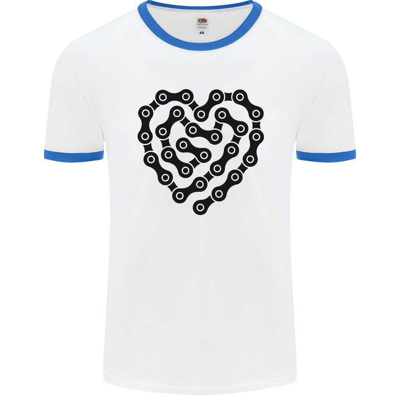 Heart Bike Chain Cycling Biker Motorbike Mens White Ringer T-Shirt White/Royal Blue