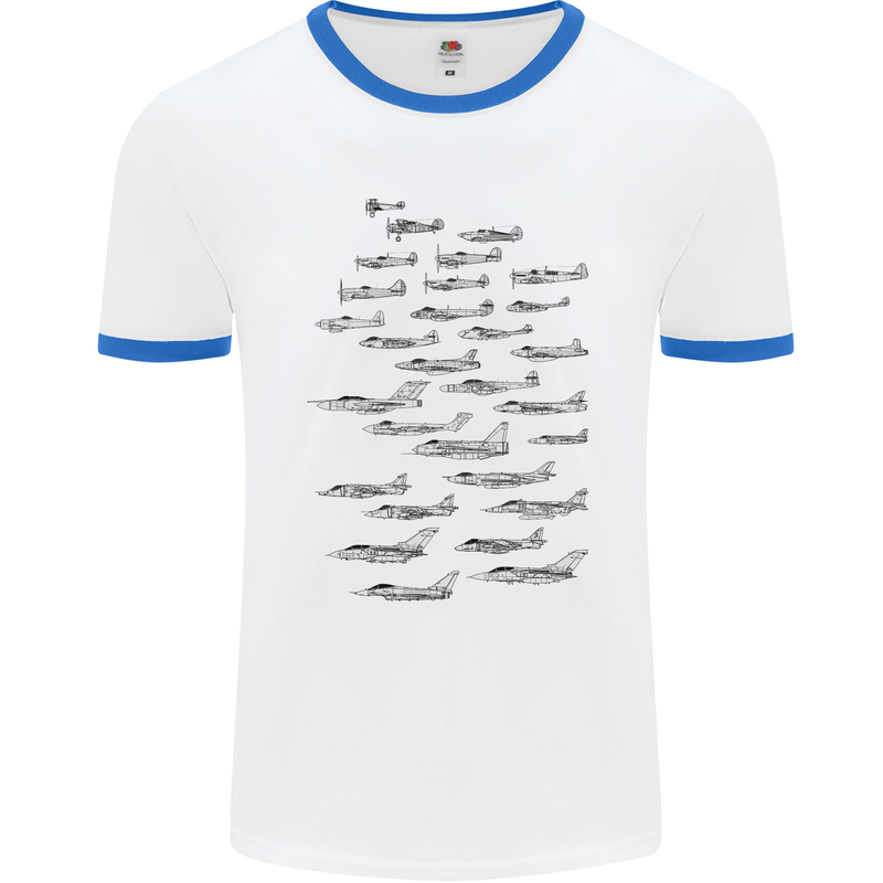 British RAF Fighters Royal Air Force Planes Mens White Ringer T-Shirt White/Royal Blue