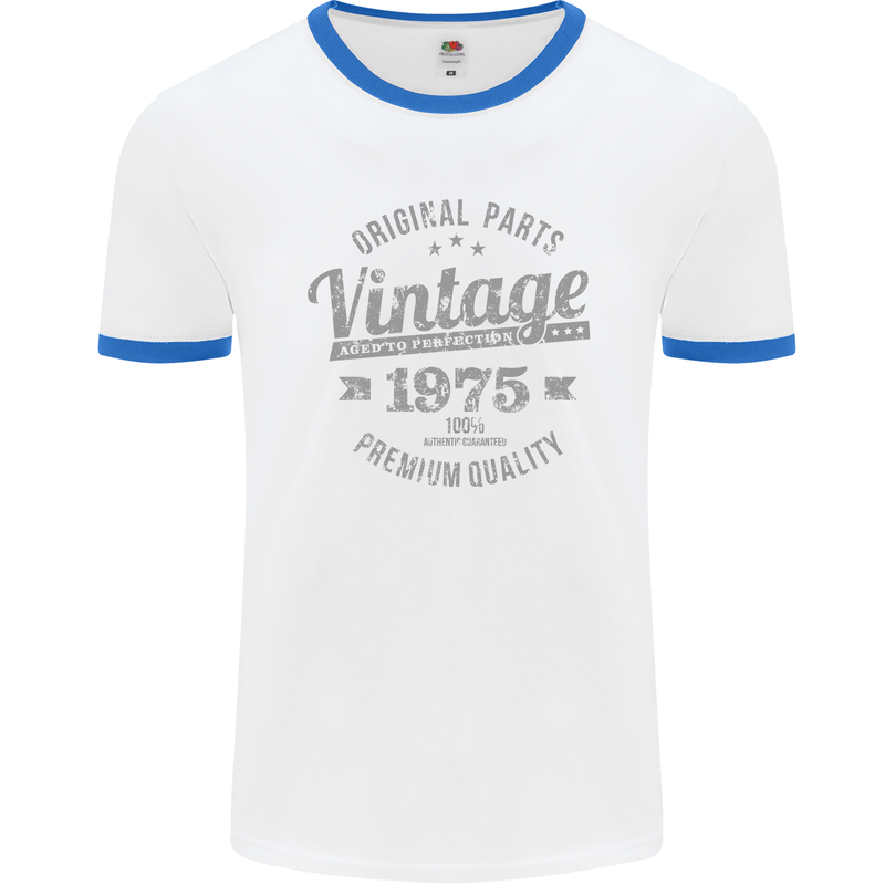 Vintage Year 48th Birthday 1975 Mens Ringer T-Shirt White/Royal Blue