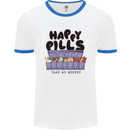 Cats Happy Pills Funny Feline Mens Ringer T-Shirt White/Royal Blue