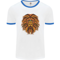 Mandala Art Lion Mens White Ringer T-Shirt White/Royal Blue