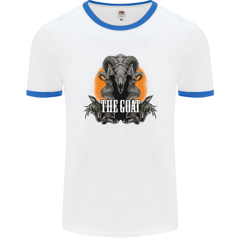 The Goat Skull Gothic Demon Satan Monster Mens White Ringer T-Shirt White/Royal Blue