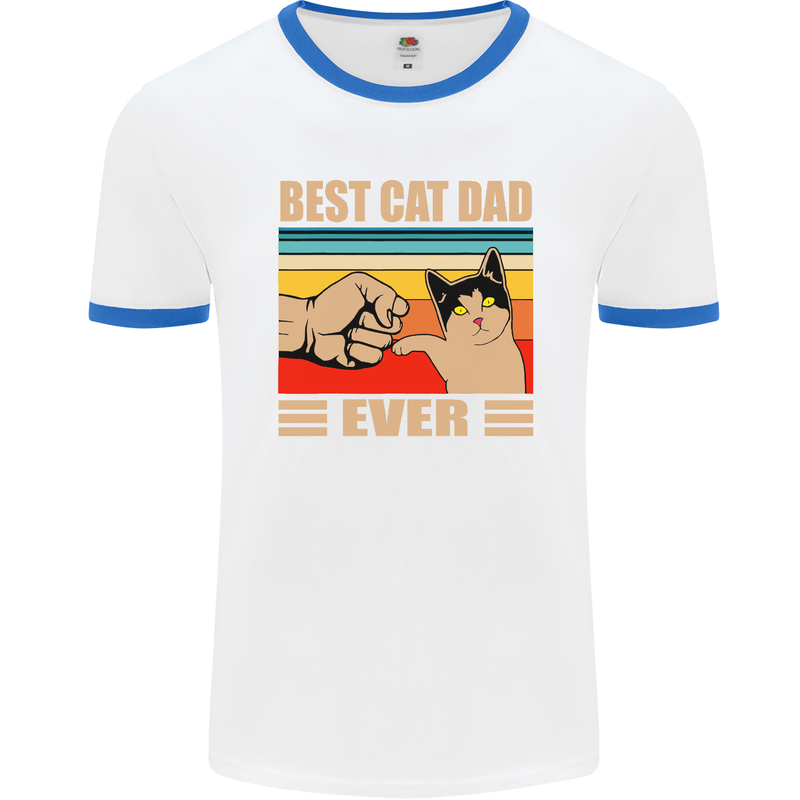 Best Cat Dad Ever Funny Father's Day Mens White Ringer T-Shirt White/Royal Blue