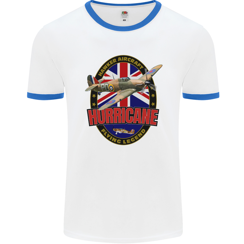 Hawker Hurricane Flying Legend Mens White Ringer T-Shirt White/Royal Blue